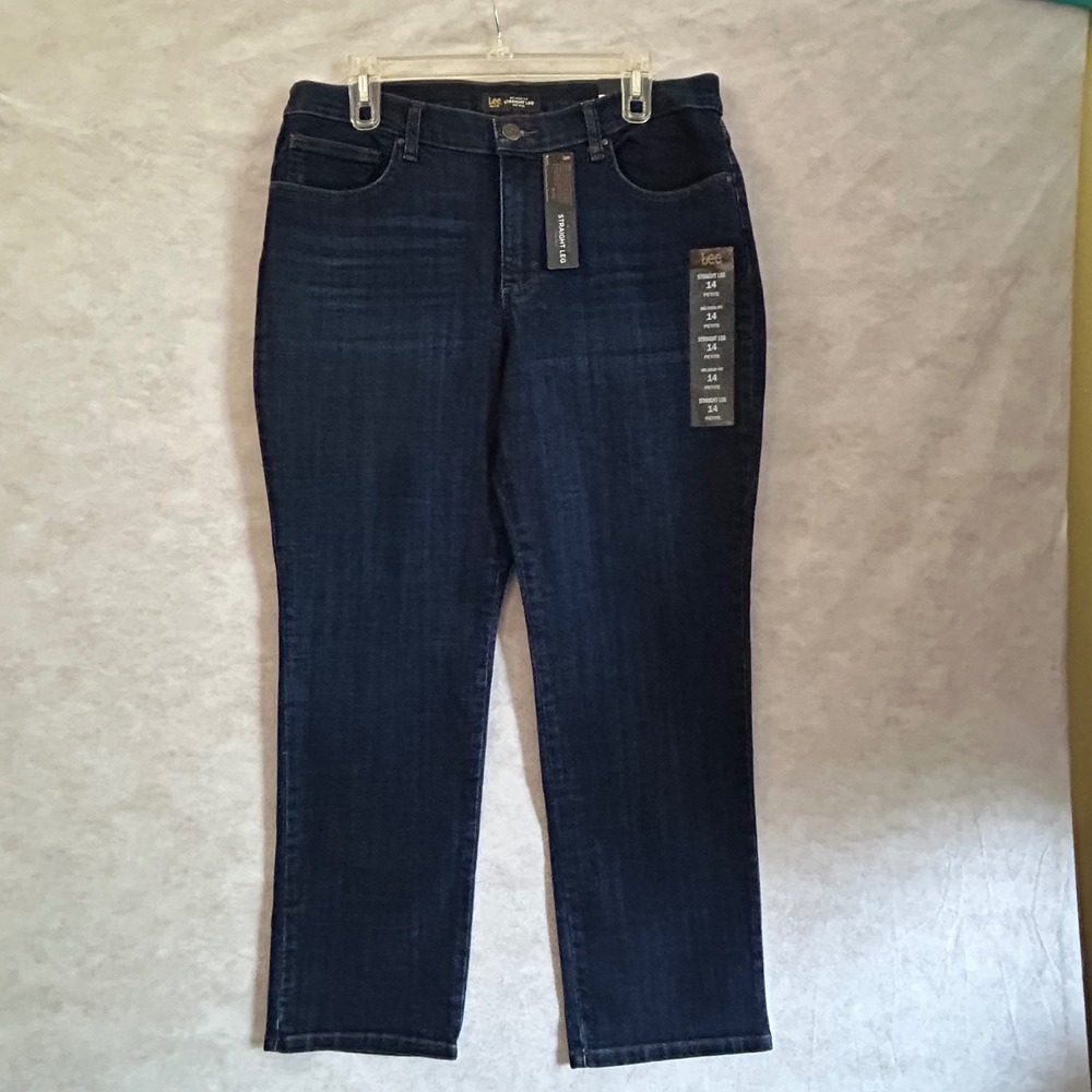 Lee Straight Leg Relaxed Fit Jeans Dark Wash 14 Petite 305403V NEW